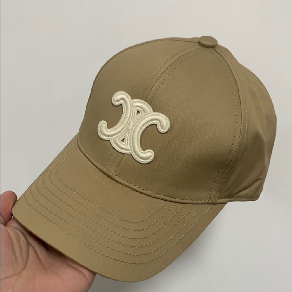 Celine Tan Baseball Cap with White Logo